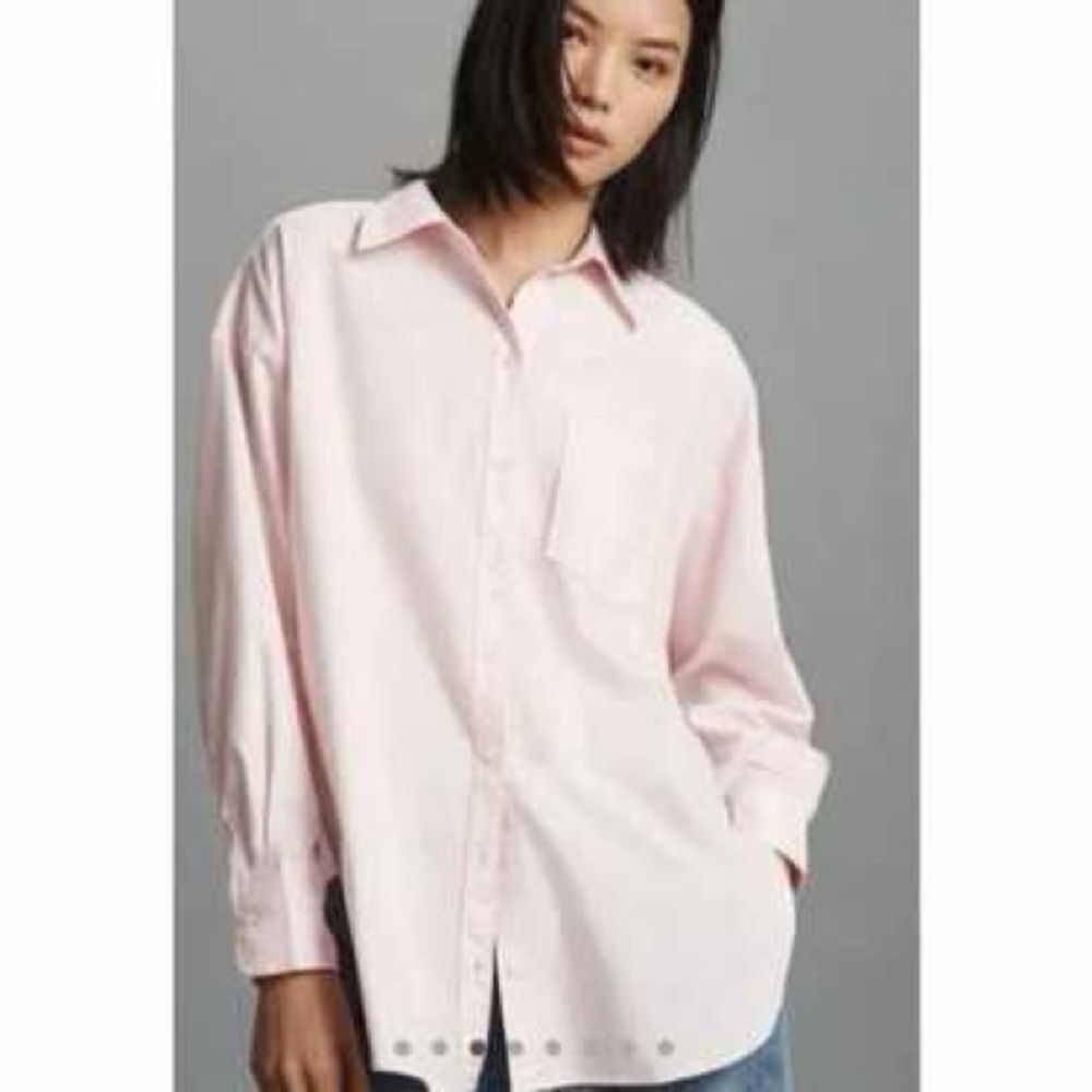 ANTHROPOLOGY MAEVE COTTON BUTTON DOWN OVERSIZED SHIRT / PASTEL PINK / SIZE LARGE